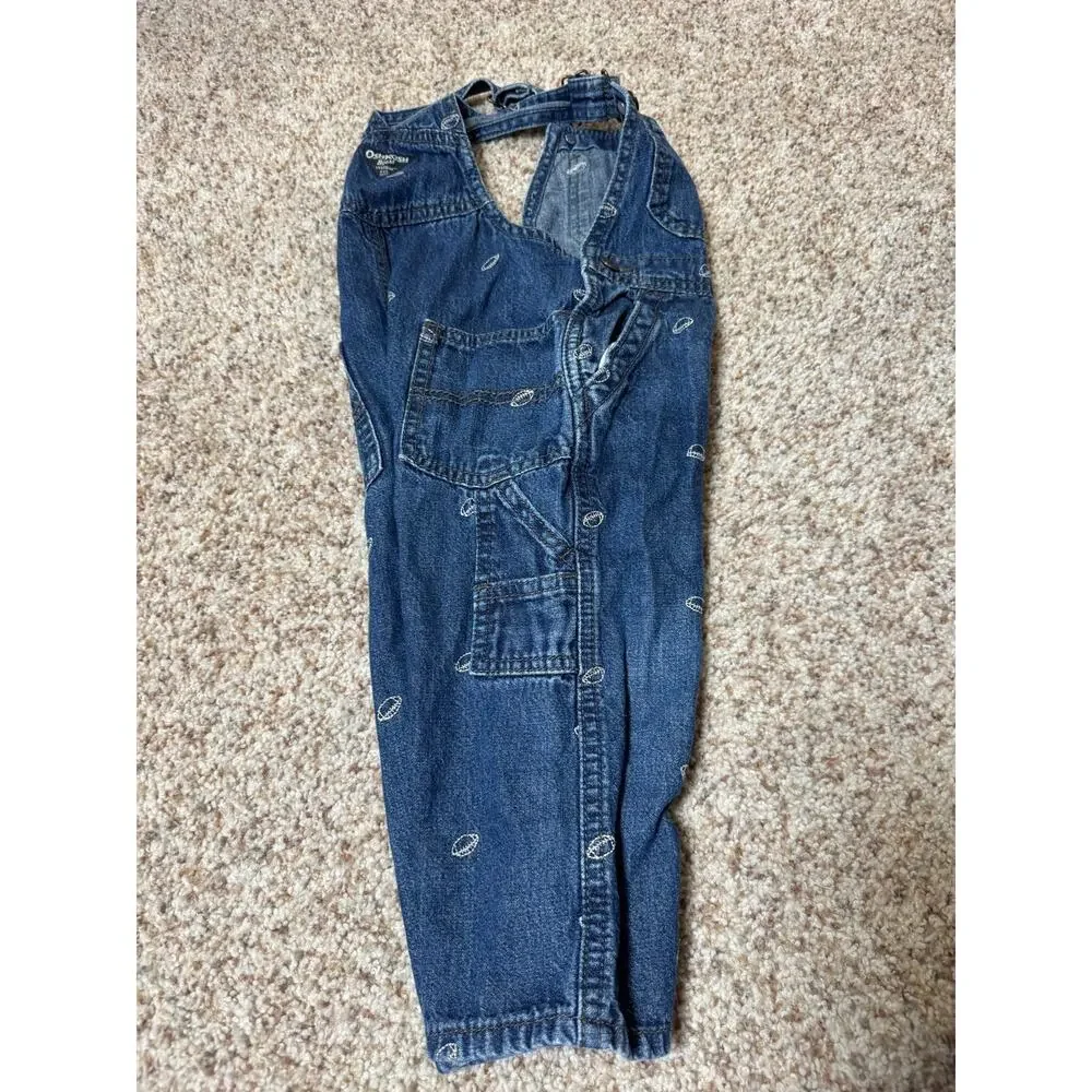 OshKosh B'gosh Football Embroidered Denim Overalls Vestbak Toddler Boys 24M Blue